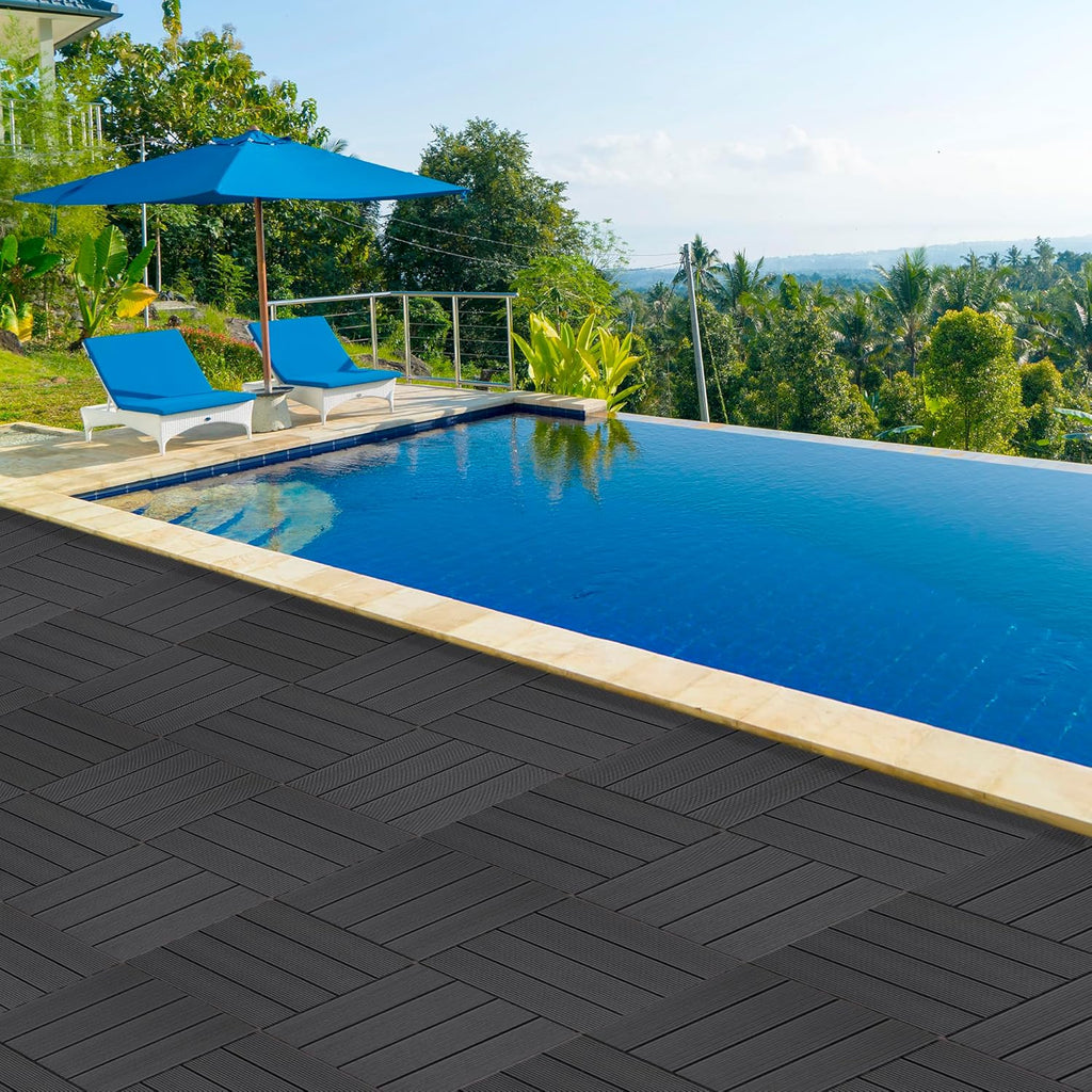 9 PCS 23.13 lb Heavy-Duty & Recyclable Wood-Plastic DIY Interlocking Deck Tiles 11.8" x 11.8"- Waterproof Outdoor and
