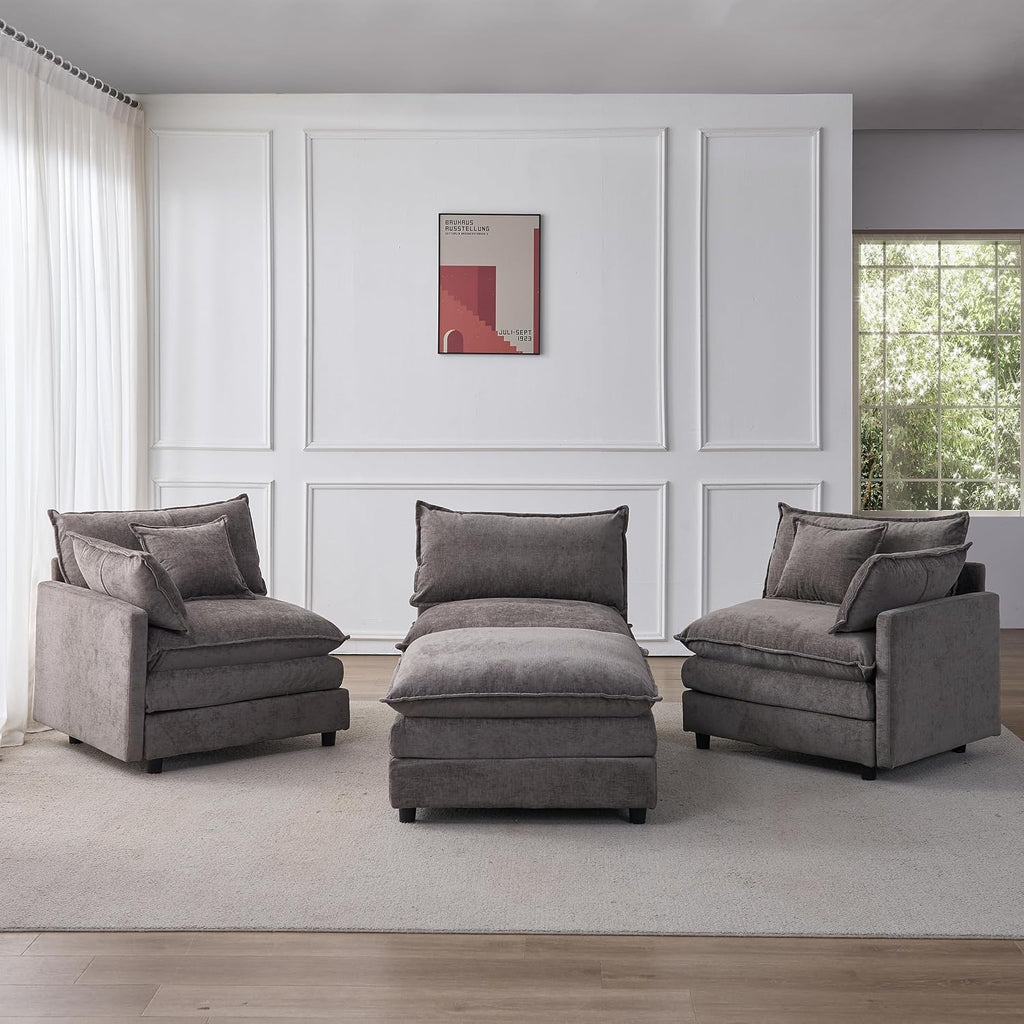 105" Oversized Modular Cloud Sectional Sofa Free Convertible L-Shaped Corner Sectional with Movable Ottoman, Chenille