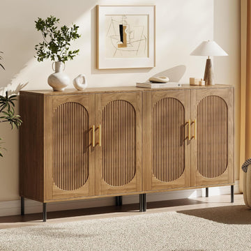 Fluted Arched Sideboard Cabinet with Adjustable Shelves, Modern Accent Storage Cabinet with Doors, Buffet Cabinet