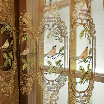 Set of 2 Panels Embroidered Birds Sheer Curtains Bedroom Dining Room Curtains & Drapes High-end Curtain with Rod