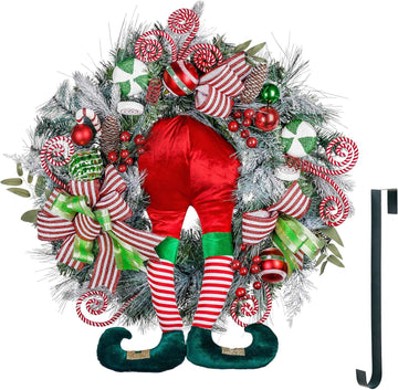 30'' Pre-Lit Christmas Wreath for Front Door with Lights, Large Lighted Outdoor Christmas Wreath with Red Green White