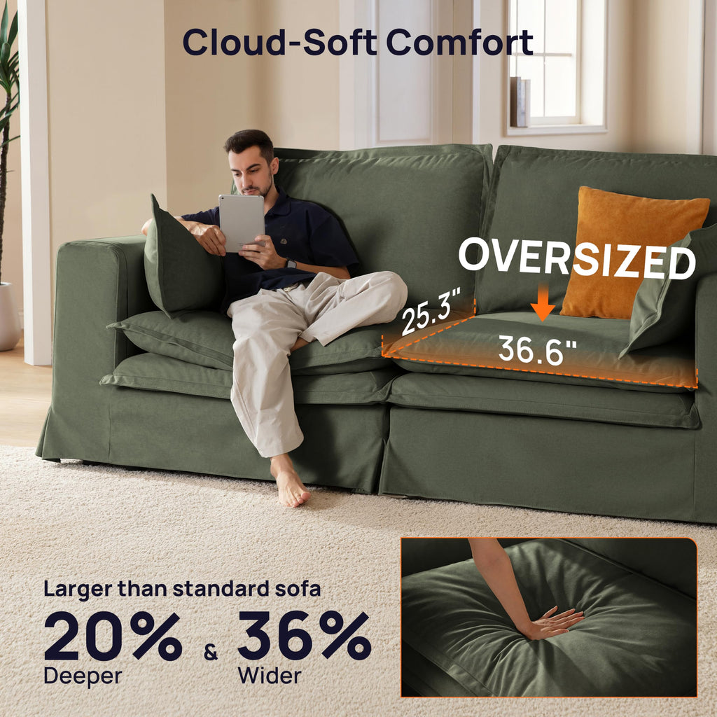 89" Washable Oversized Modular Sectional Sofa Couches, Green