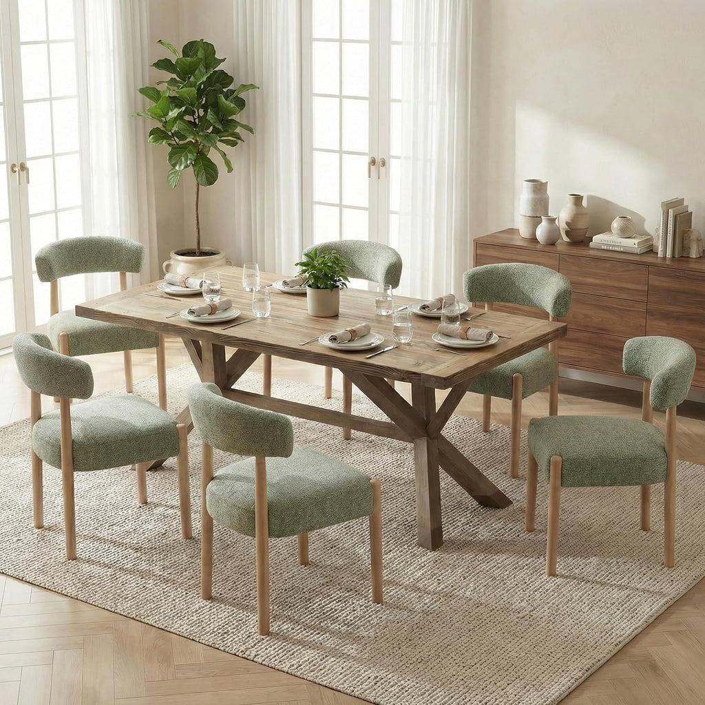 Wooden Dining Chairs Set of 2, Modern Upholstered Dining Room Chairs with Rubberwood Legs and Curved Backrest, Fabric