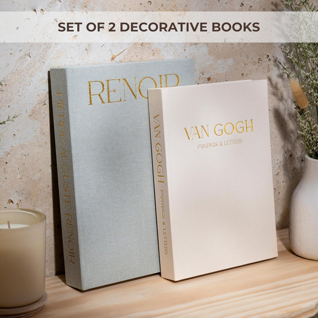 Decorative Books with Hidden Storage - Premium Linen Coffee Table Books, Van Gogh & Renoir Art Decor | Faux - Set of 2