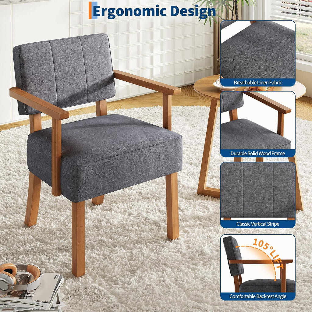 Mid-Century Modern Accent Chair with Soild Wood Frame,Vertical Striped Linen Upholstered Living Room Chair, Reading