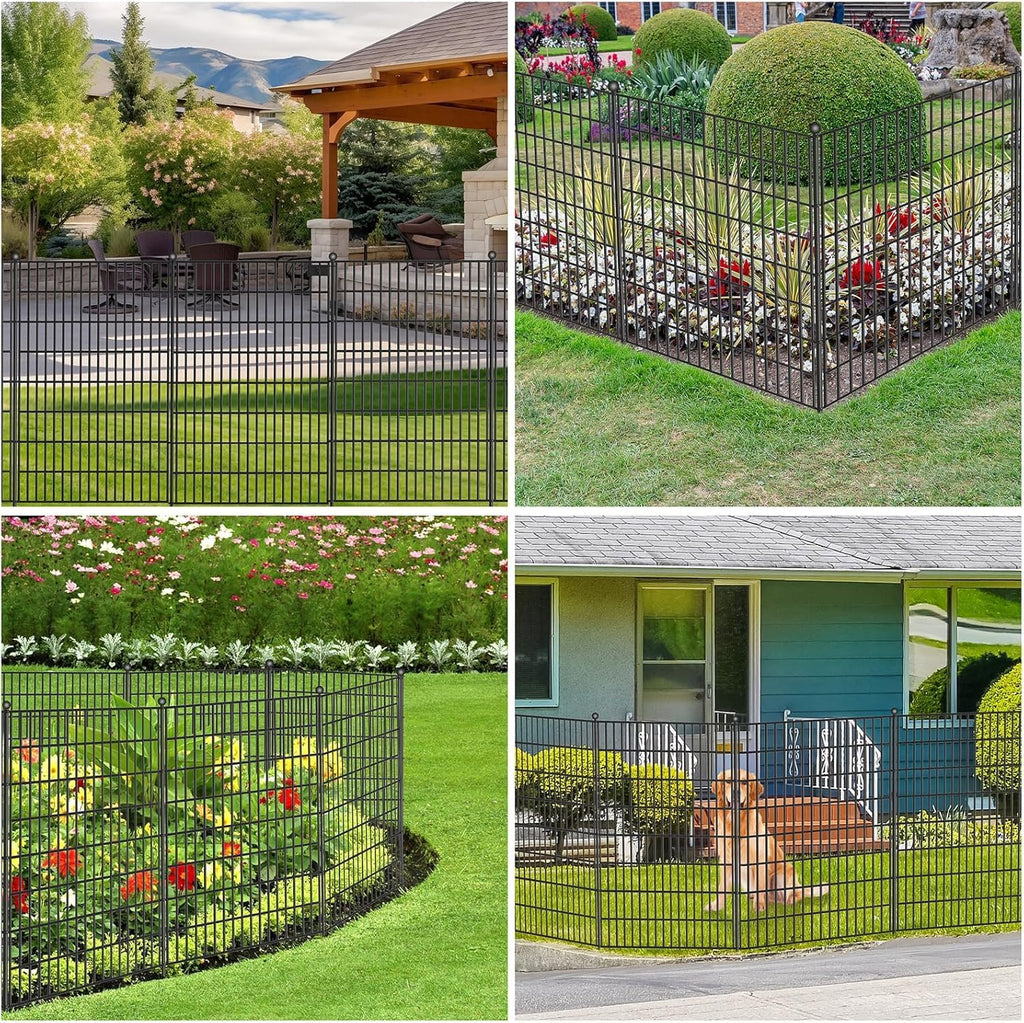 10 Panels No Dig Garden Fence with Gate, 40 in(H) X 24.2 ft(L) Metal Fence Panels, Thickened Rustproof Garden Fencing