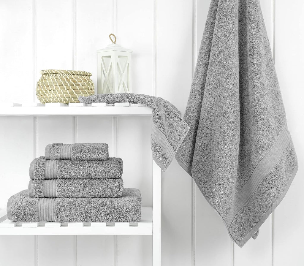 100% Cotton Turkish Towel Set, Soft Absorbent Quick Dry, 6 Piece Towel Set, Light Grey