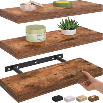Floating Shelf, 3-Pack 16" Rustic Brown Floating Shelves for Wall, Wood Wall Shelf Décor, Floating Shelves , and