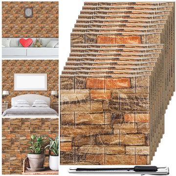 60 Pcs 58 Sq ft 3D Wall Panels Peel and Stick, Retro Rock Color