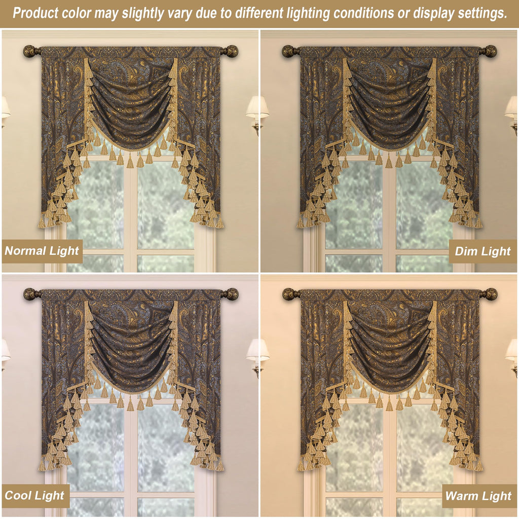 Antique Damask Waterfall Valance, W39 inch