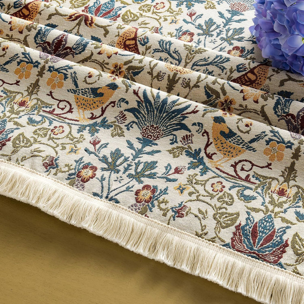 Farmhouse Floral Tablecloths Rectangular Vintage Flower Print Table Cloth with Tassel Rustic French 