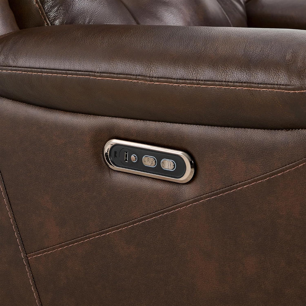 Genuine Leather Power Recliner Chair for Adults, Wall Hugger Recliner with Power Headrest, Cup Holders & Charging