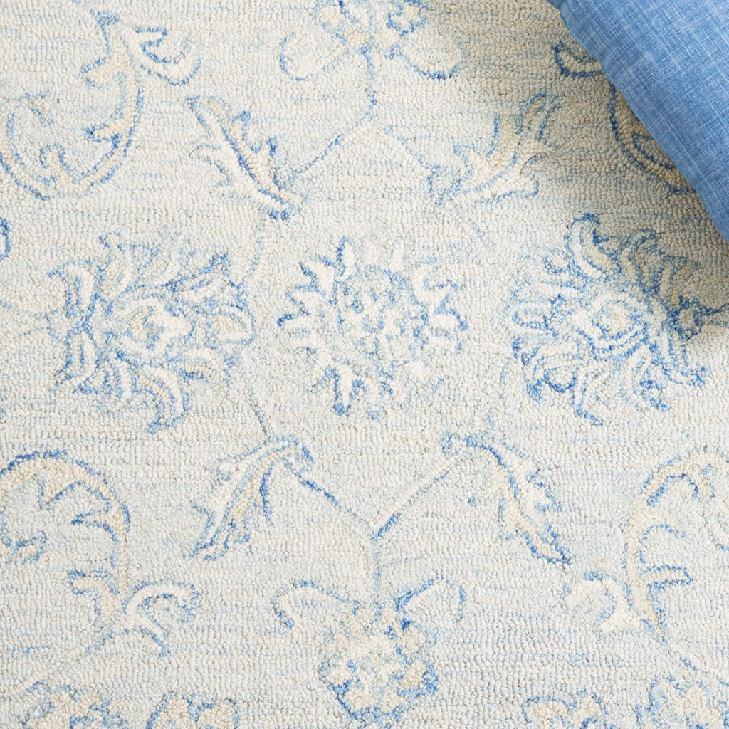 Micro-Loop Area Rug - 9' x 12', Blue & Beige, Handmade Wool