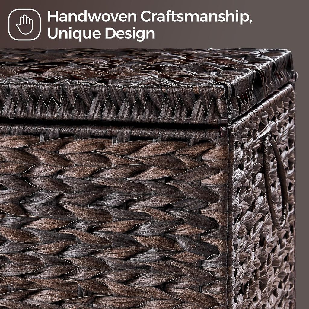 165L Handwoven Wicker Storage Basket with Lid, Large Storage Trunk | Leather Buckle Closure; Waterproof PP Wicker;