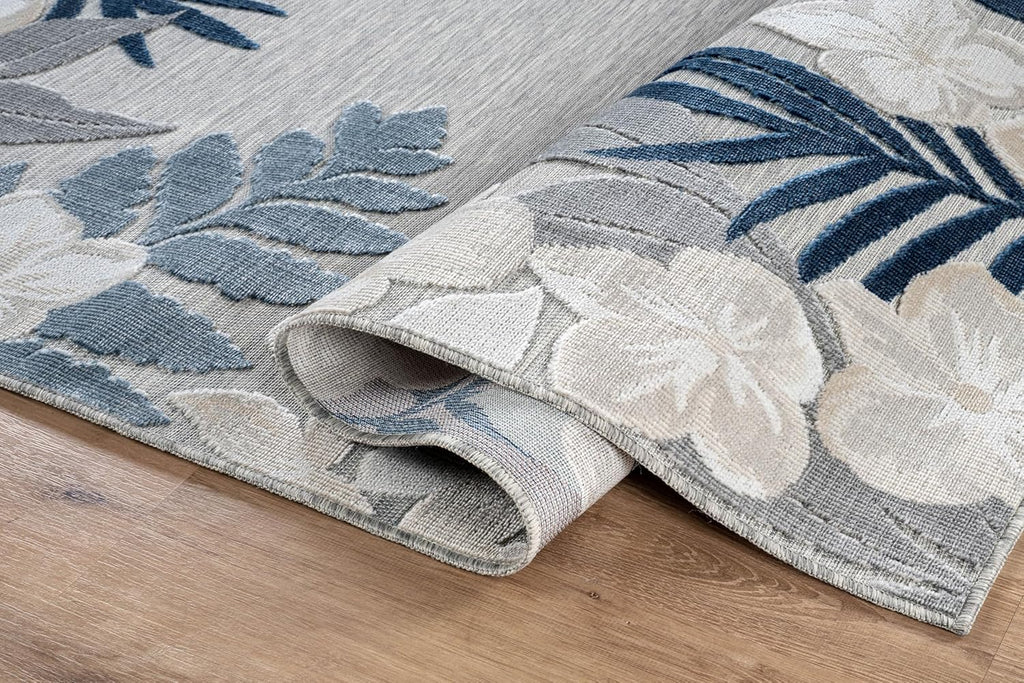 Outdoor Rug 5x7 Washable Area Rugs Indoor Outdoor Carpets Blue Border Floral Non Shedding Waterproof