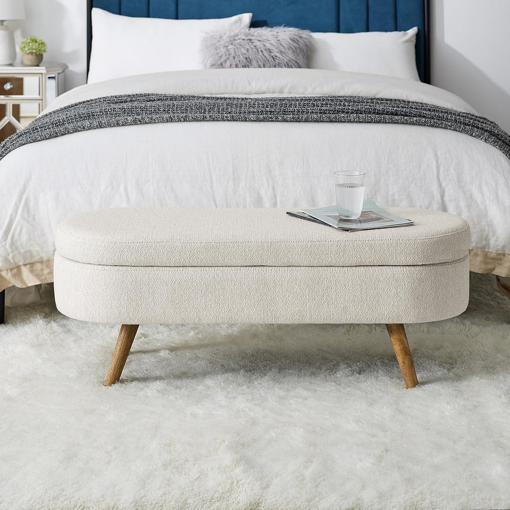43.5" Ottoman with Storage, Storage Ottoman Bench with Safety Hinge, Linen End of Bed Bench, Upholstered Entryway