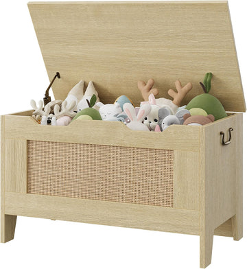 Farmhouse Storage Bench, 30" Wooden Storage Chest, Wood Color | Soft-Close Safety Hinge, Lift-Top Entryway Shoe