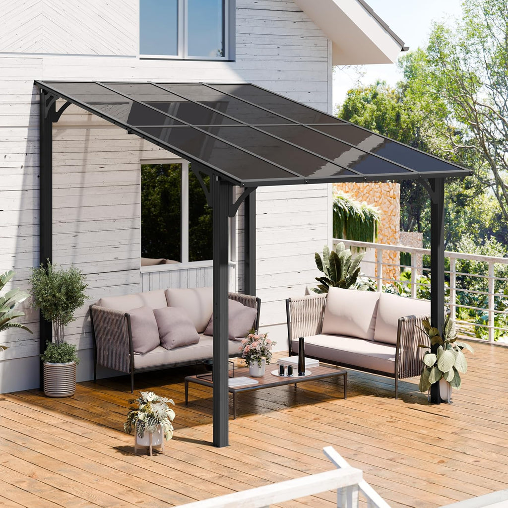 10’x 8’ Gazebo for Patio,Hard Top Lean to Gazebo Pergola with UV Protection Roof,Large Wall-Mounted Heavy