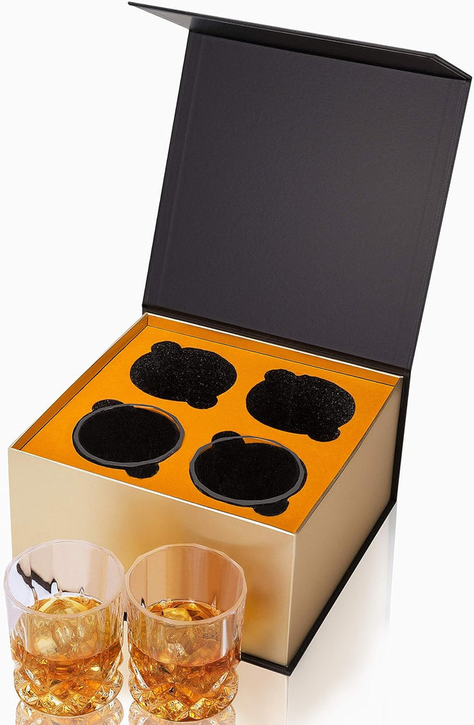 Old Fashioned Whiskey Glasses with Luxury Box - 10 Oz Rocks Barware For Scotch, Bourbon, Liquor and Cocktail Drinks