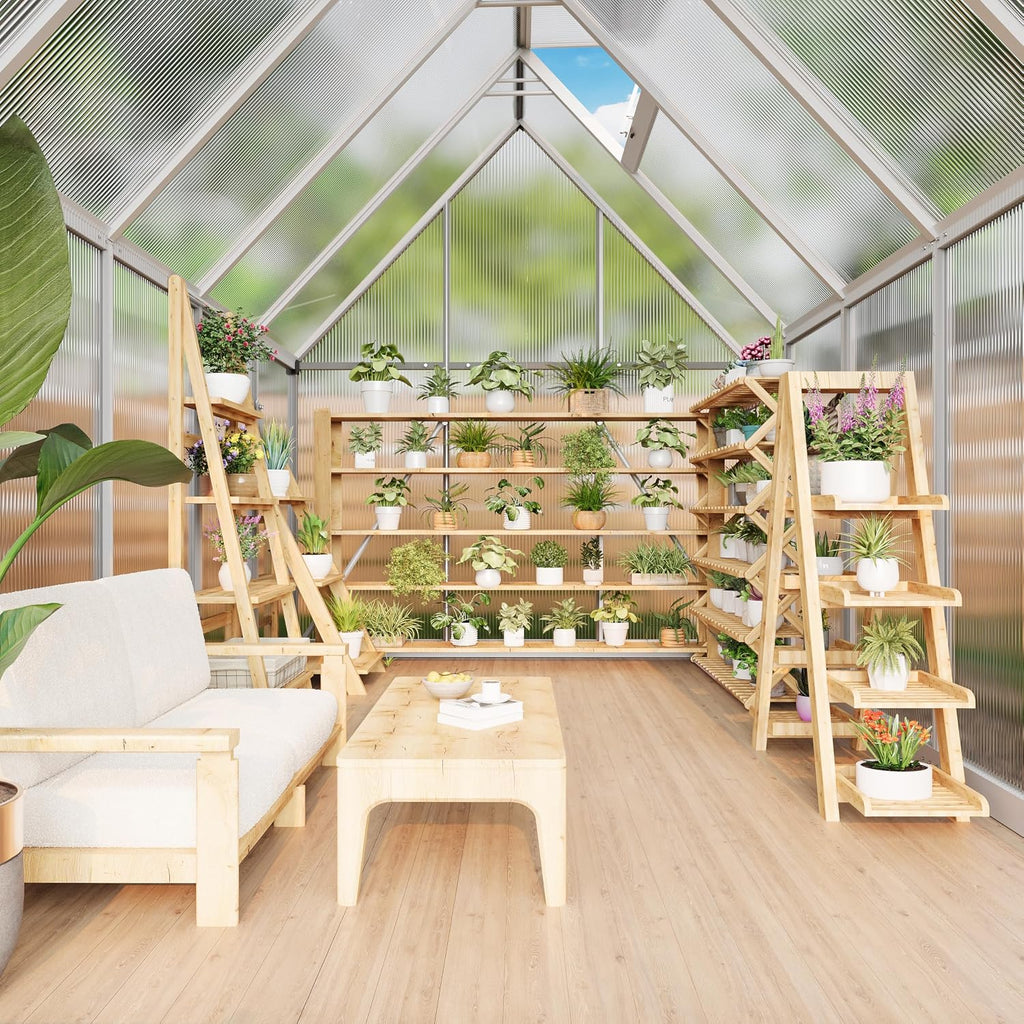 6x9 ft Polycarbonate Outdoor Greenhouse Kit - Heavy Duty Aluminum Plant Shelter with Roof Vent, Lockable Door &