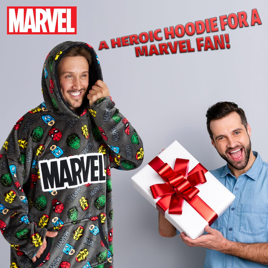 Avengers Blanket Hoodie for Men, Teens, Oversized Fleece Wearable Blanket with Sherpa Hood Poncho, Gifts for Men