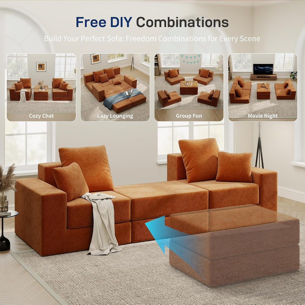 Cloud Modular Sectional Sofa, Comfy Boneless Couch , Modern L-Shaped Couch with Reversible Chaise, Customizable