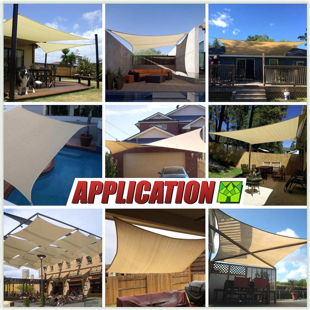 10' x 20' Beige Sun Shade Sail Rectangle Canopy Fabric Cloth Screen, Water Permeable & UV Block UPF50, Heavy Duty