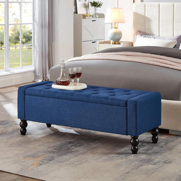 50" W Storage Ottoman Bench with Safety Hinge, Load up to 660 lb Ottoman with Storage, Upholstered Tufted Entryway