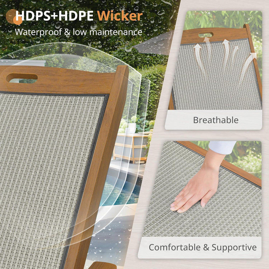 Chaise Lounge Chair, HDPS & HDPE Wicker Material | adjustable backrest wide armrests, cup holders and rotating