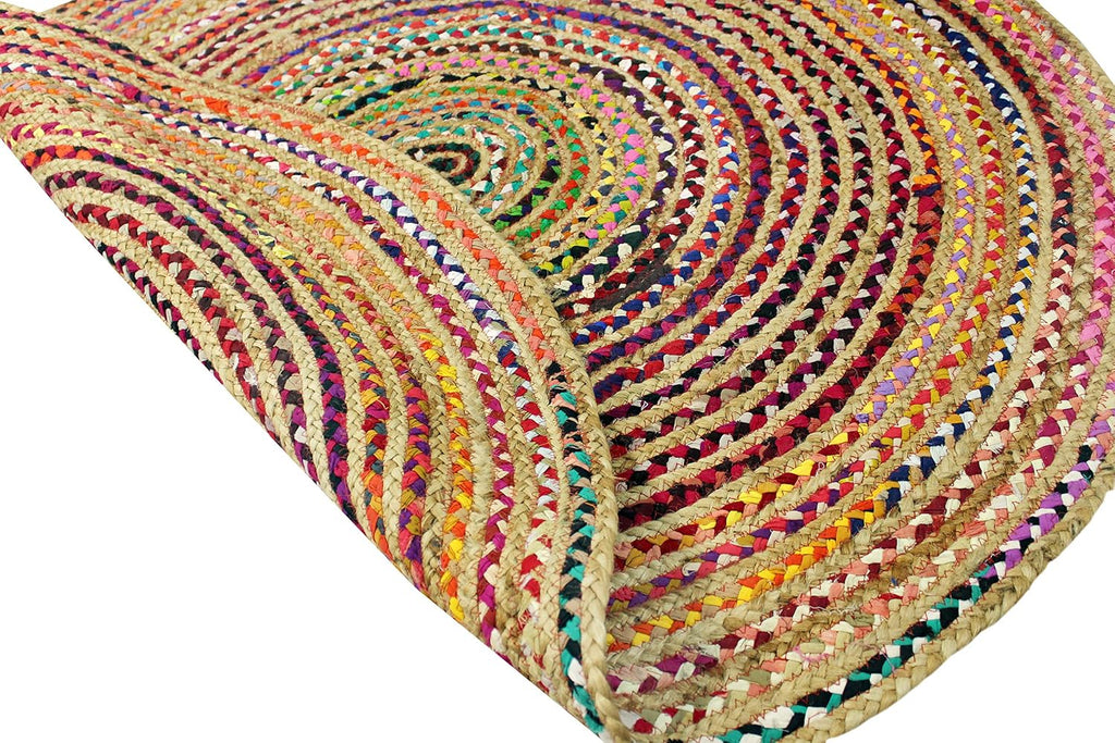 Jute Chindi Braid Rag Rug - 8 Feet Round Multi Color Area Rug