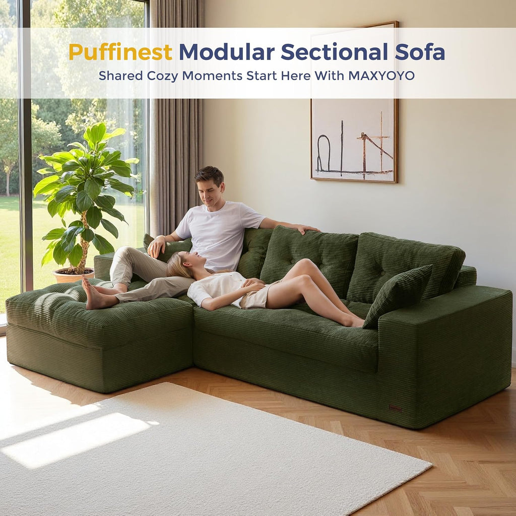 96" L Shaped Modular Sectional Sofa with Ottoman, Cloud Boneless Couch with Layered Cushion, Upholstered Sofa in a