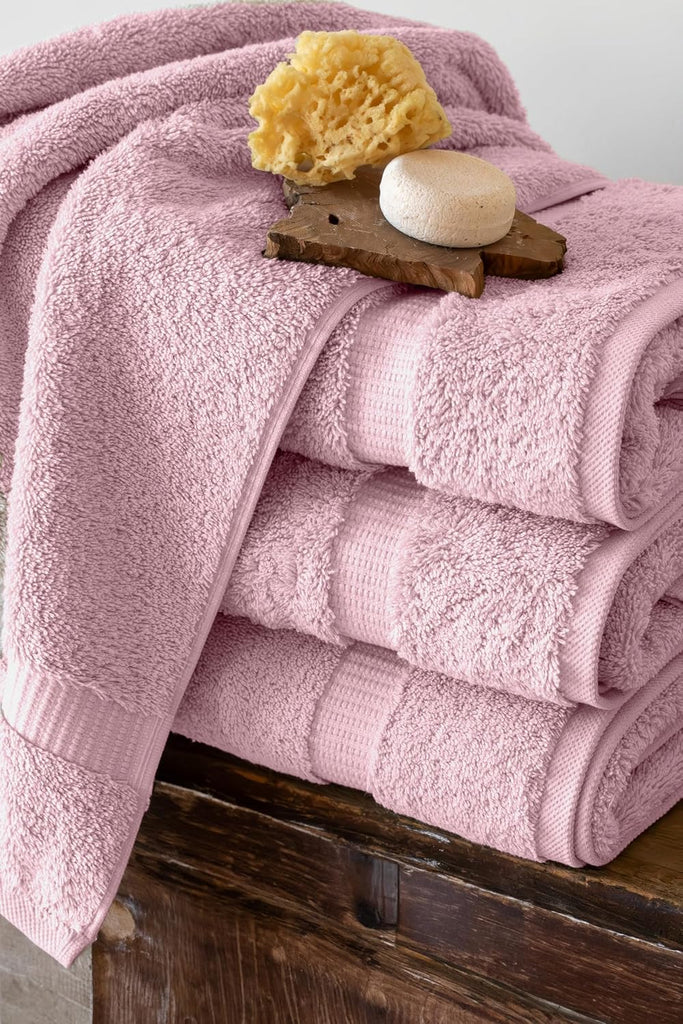 4-Piece 100% Turkish Cotton Bath Towels, 27x54 inch, Rose | Standard Size, 630 Gsm Thick Super Soft Highly Absorbent