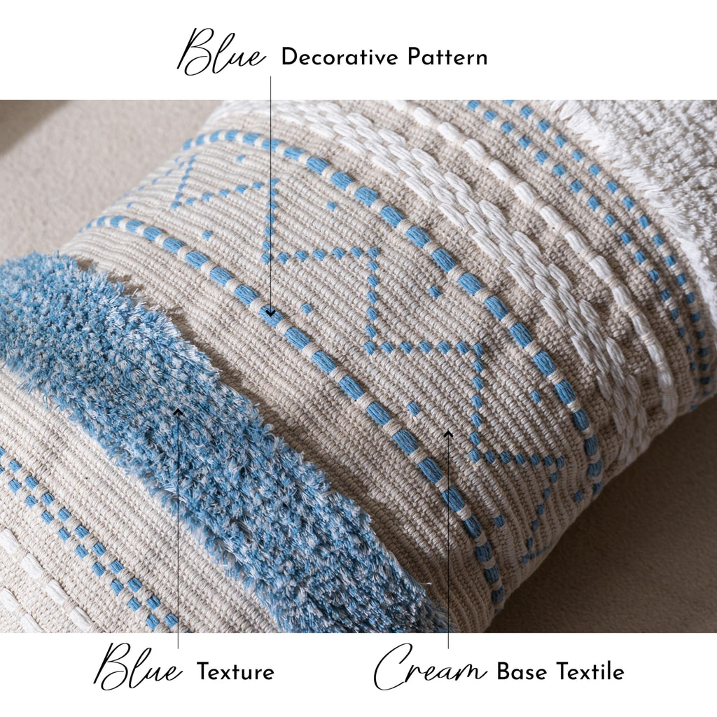 14x36 Lumbar Pillow Cover for Bed, Rectangular Long Decorative Throw Pillowcase, Boho Accent Cushion with Blue Tufted