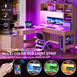 L Shaped Desk with Hutch and Drawers, 67" Computer Desk Gaming Desk with Power Outlets & LED Lights