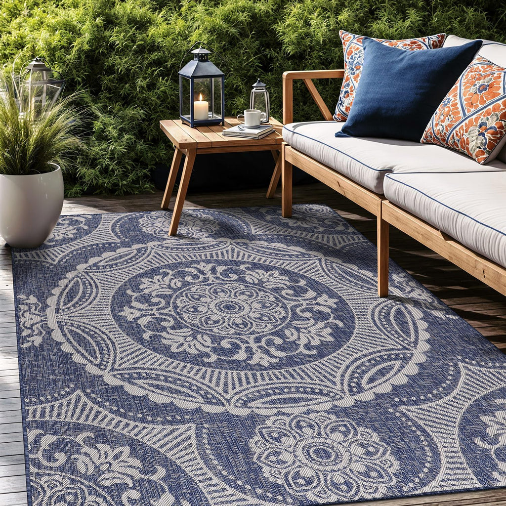 Medallion Outdoor Rug 5x7 Washable Outside Carpet for Indoor Patio Porch Waterproof Easy Cleaning No