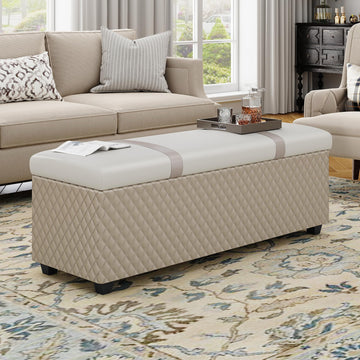 Colorful Faux Leather 38 Inch Storage Bench with Hinged Lid and Foot Rest