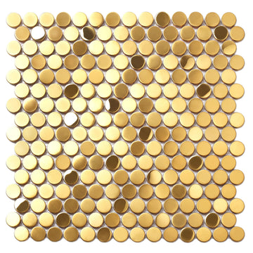 Gold Backsplash Tile Penny Round Mosaics 3/4" Golden Stainless Steel Tiles for Wall Backsplash Shower Floor (Box of 5