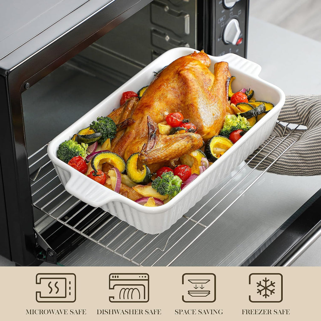 Casserole Dishes for Oven, Ceramic Dishes Set of 4, White | Rectangular Deep Lasagna Pans with Handles for Roasting