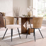 BedsPick Rattan Dining Chairs Set of 2 - Farmhouse Upholstered Cane Back Kitchen Chair with Boucle Cushion