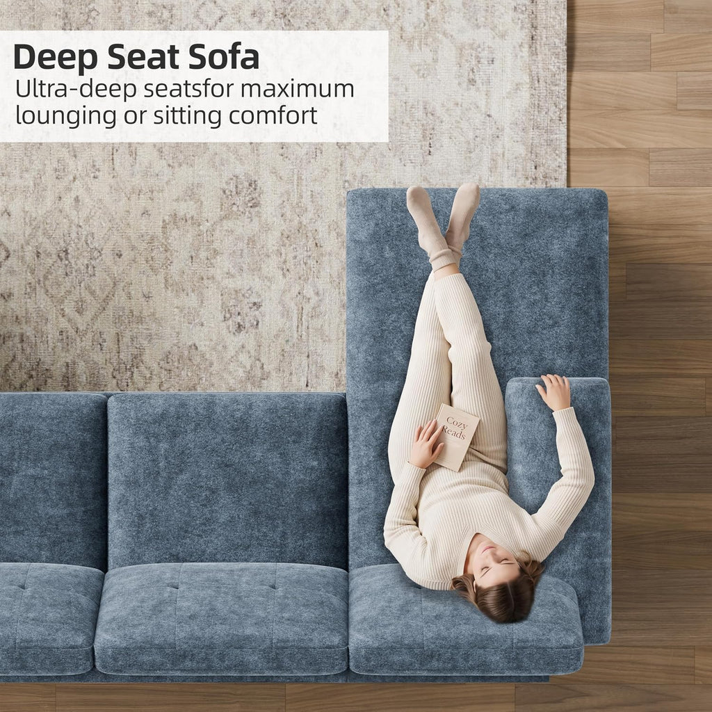 U-Shaped Sectional Couches , 4 Seat Sofa with Double Chaise Lounges,Solid Wood Frame Sectional Sofa ,Dark Grey
