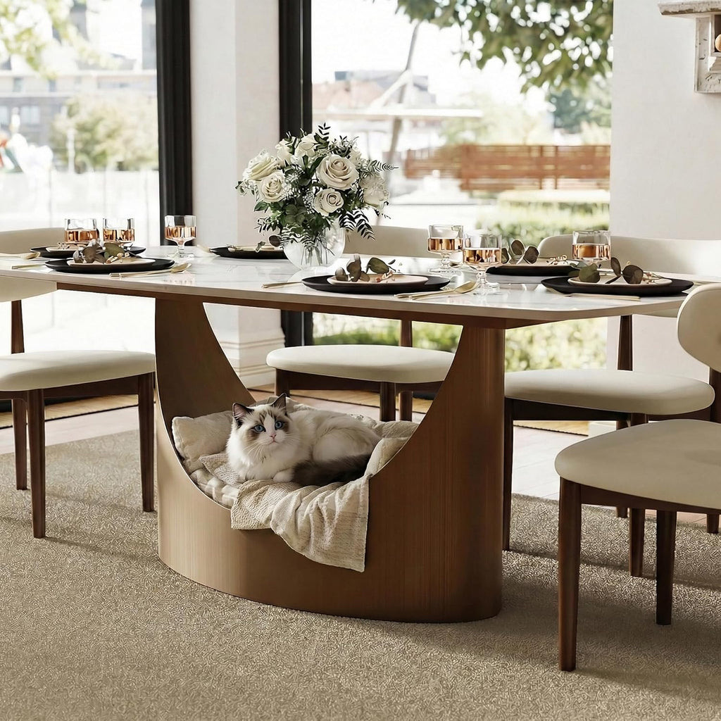 71" Hobart Modern Dining Table for 6-8, Matte White Dining Table Sintered Stone Dining Tabletop with Bronze Carbon