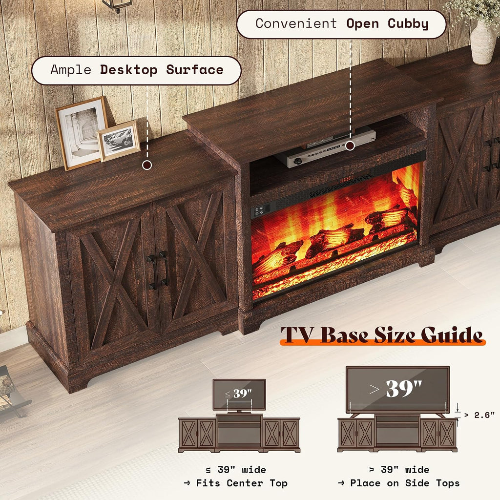 97" Large Fireplace TV Stand for TVs up to 110", Farmhouse Entertainment Center with 33" Electric Fireplace, Media