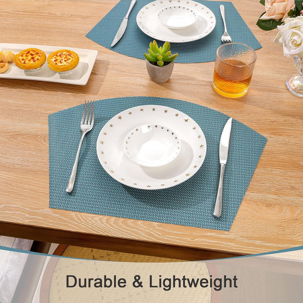 Round Table Placemats Small Wedge Placemat Wipe Clean Heat Resistant Woven Vinyl Round Table Mats (4, Gray - Set of 4