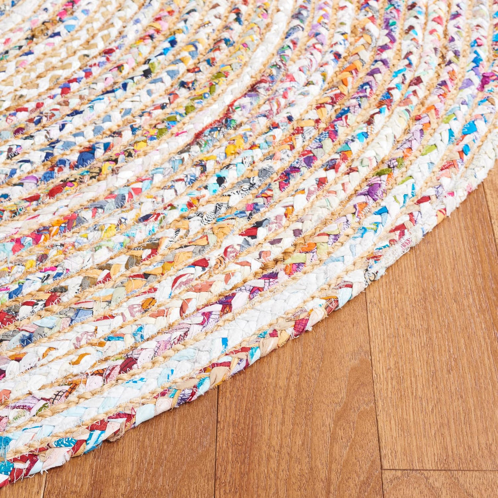 Cape Cod Round Rug 4', Jute Braided Beige & Multicolored CAP202B | 1/4" Pile, Indoor Rug, Handwoven, Braided Jute &