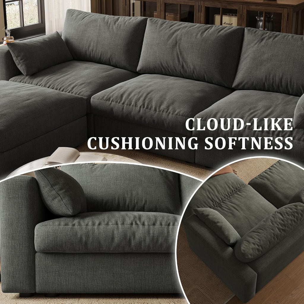 Cloud Modular Sectional Sofa Couch with Storage Ottoman, 99" Oversized Sectional Couches , Cloud Modular L-Shaped