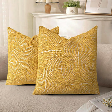 Boho Decorative Textured Throw Pillow Covers 18x18, Organic Modern Mid Century Rainbow Tufted Pillow Case, Farmhouse