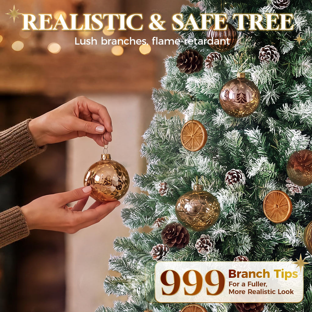6ft Flocked Prelit Christmas Tree, 250 LED Lights, App Control