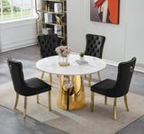 Luxury Marble Round Dining Table for 4-6, White Gold 45" Faux Marble Kitchen Table with Mirrored Stainless Steel