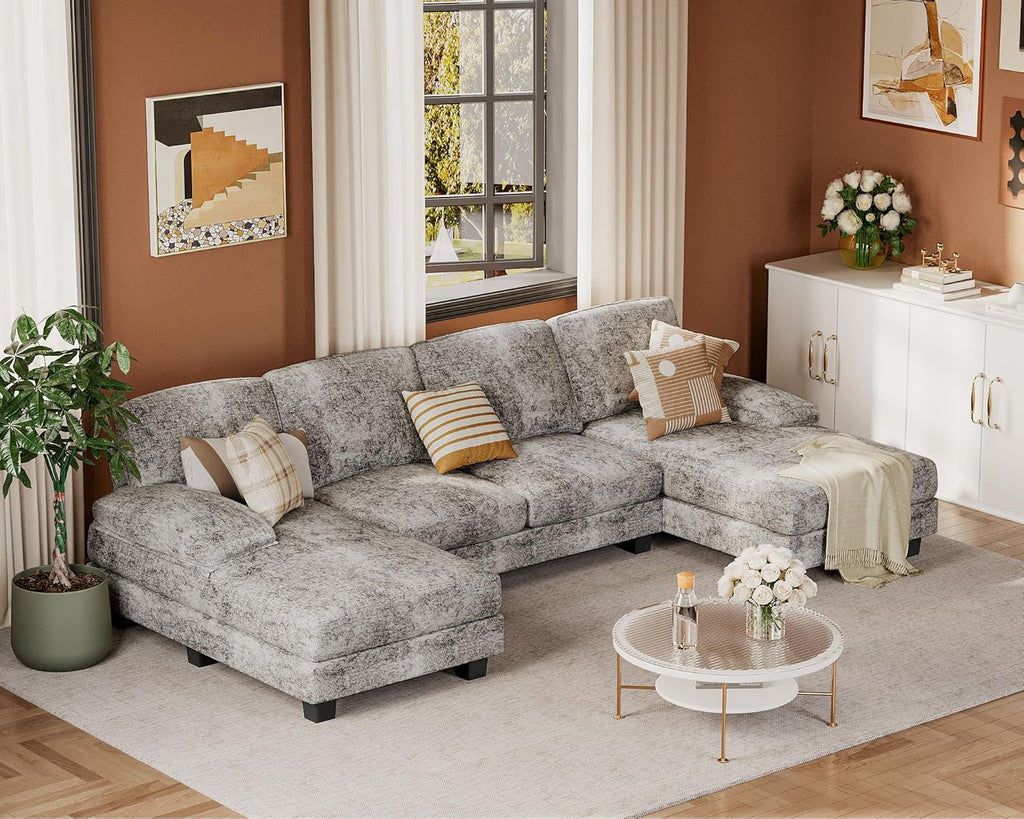 Sectional Couches for Living Room, U Shaped Couch with Chenille Fabric