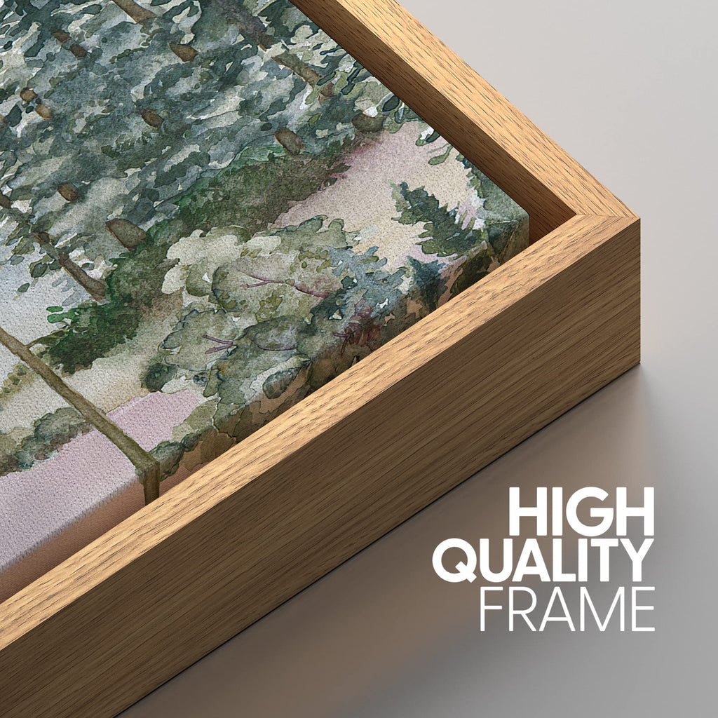 Framed Canvas Print Wall Art Set Pastel Mountain Range Forest Mist Nature Wilderness Illustrations Modern Art